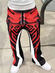 Anime Style Tribal Pattern Flare Pants, and Fashion Casual Long Pants, Geometric Pattern, Fitted, All Seasons