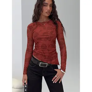 People Watching Long Sleeve Top Red Floral