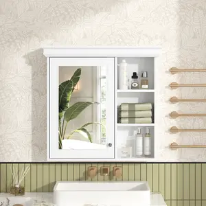 30'' x 28'' Bathroom Medicine Cabinet with Mirror, Wall Mounted Mirror Cabinet with Storage Organizer, Over the Toilet Storage White Storage Cabinet for Bathroom    RR