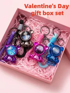 Creative Couple Keychain Gift Box, Starry Bear Backpack Pendant, Letter Boom Design, Unisex Electroplated Car Key Chain, All Seasons
