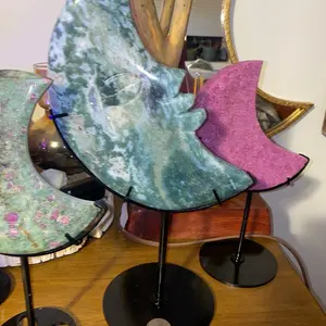 XL Moss Agate Moon with Stand Crystal Moon with Stand