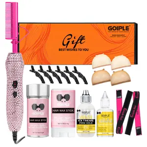 【Hot Comb Set Gift Box】18 Counts Diamond Hot Comb Set Adjustable Temperature Electric Hair Straightener Brush for Wigs Natural Black Hair Styling Gold Finish