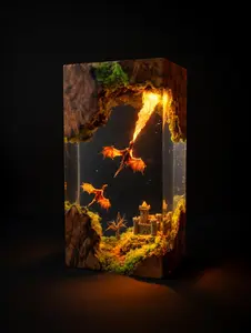 3D Dragon Resin Sculpture Fantasy Castle Diorama Handmade Wood Resin Block Home Decor Gothic Art Piece Desk Shelf Decoration Unique Gift for Dragon Lovers