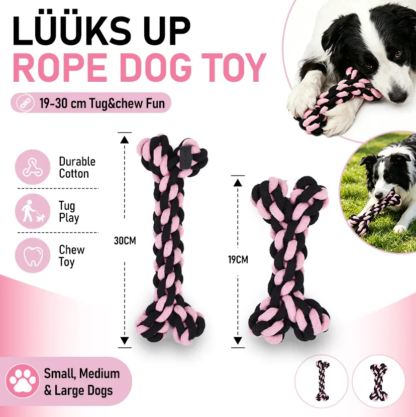 Luuksup Bone Shape Cotton Rope Dog Chew Toy, 2 Sizes (S-M), Tightly Braided Durable, Teeth Grinding & Plaque Clean, Interactive Tug Toy for Small-Medium Dogs, Relieves Boredom & Reduces Destructive Chewing