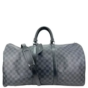 Pre-owned Louis Vuitton Damier Graphite Travel Bags Keepall 55 Bandouliere Travel Bag Black