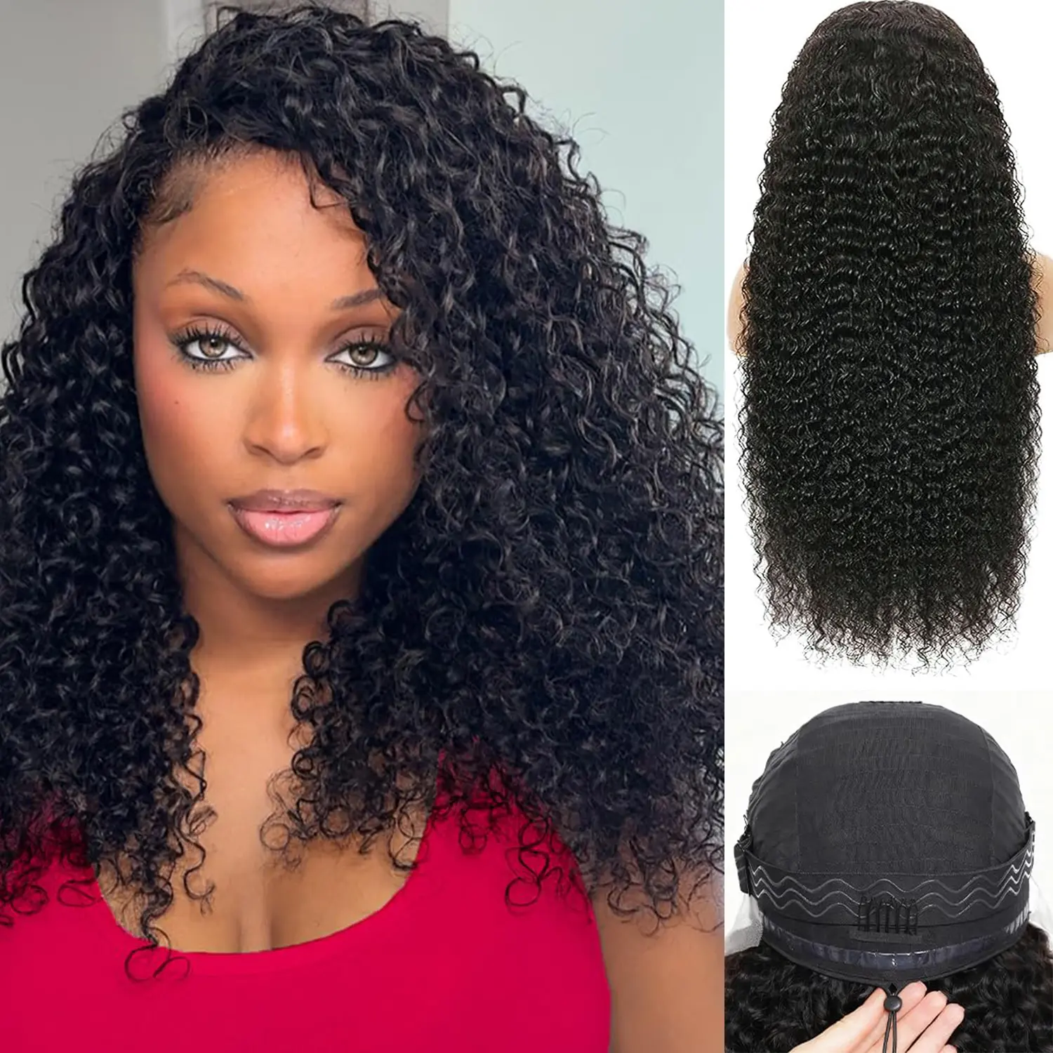 Half Wigs Human Hair Curly Glueless Wear And Go Natural Black Loose Water Wave Human Hair Wigs for Black Women 3 in 1 Half Flexi-Fit Invisi Flip Over No Lace Ready to Go Drawstring Wig 32 Inch