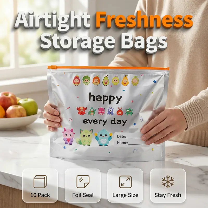 10-Piece Reusable Aluminum Foil Sealable Food Storage Bags, Kitchen Preserving Containers Set