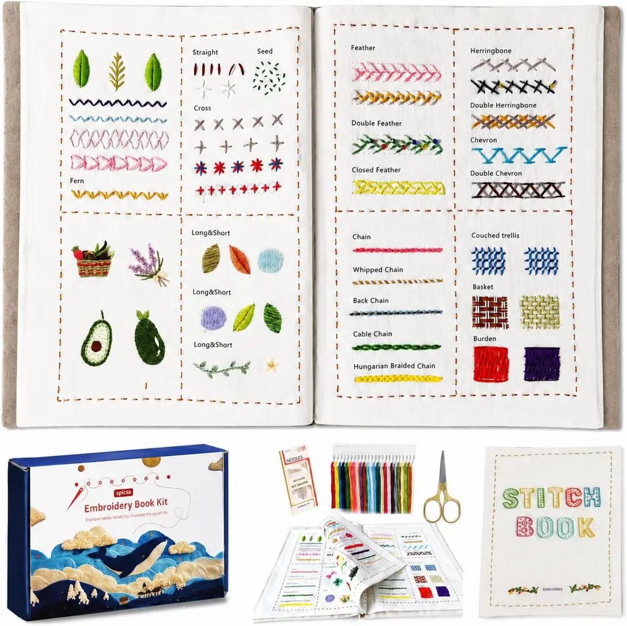 KYLVO Beginner DIY Embroidery Book Kit - Complete Adult Hand Needlework Set with Linen Fabric, Hoop, Thread, Learn-with-Confidence Guides & Video Tutorials, Flip-Through Keepsake, Thoughtful Gift That Inspires Conversation & Builds Basic Stitch Skills, Ad