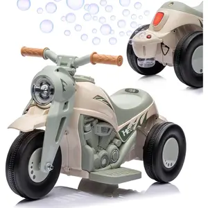 6V Ride-On Bubble Motorcycle With Bubble Maker-3-Wheeler With Light And Music-Birthday Gift-Beige Kid Tricycle