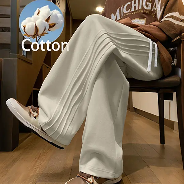 Men’s Cotton Pleated Wide-Leg Pants, Casual Summer Outfits for Men’s Fashion, Comfortable Drawstring Streetwear Trousers for Daily Wear