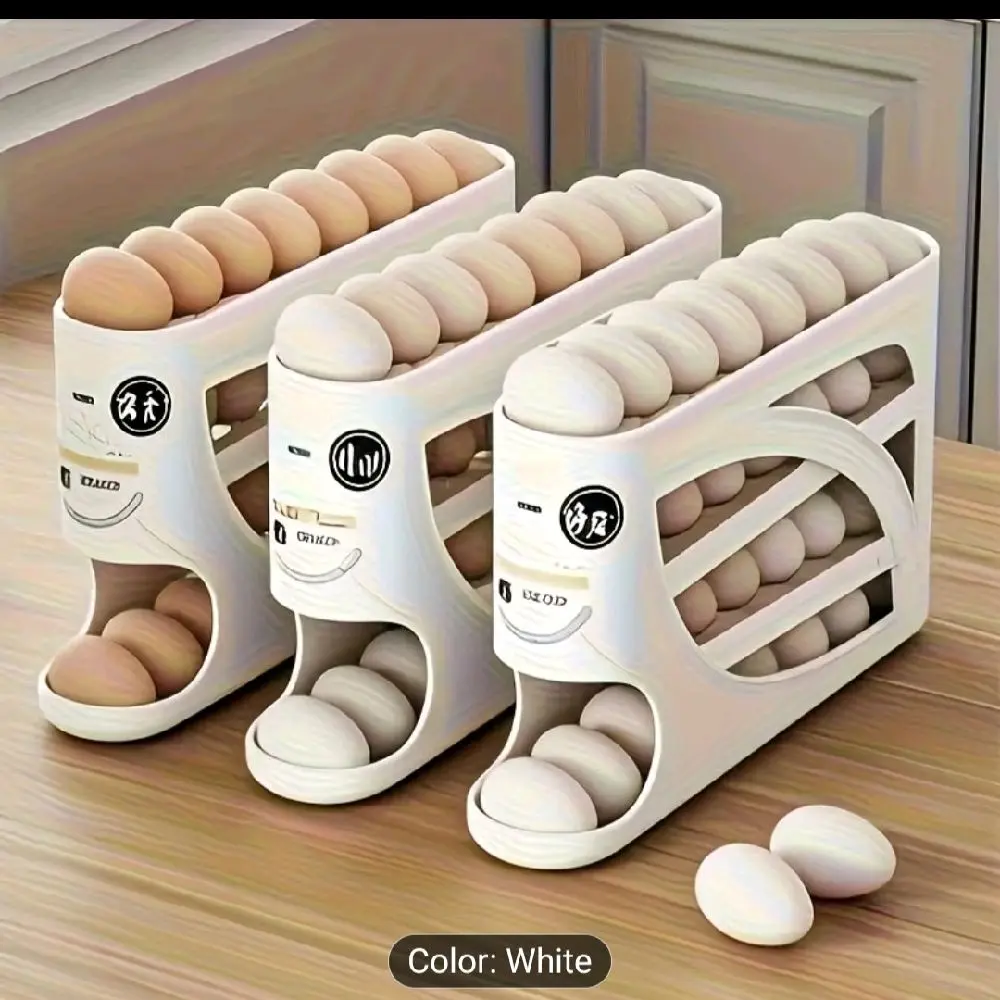 4-Tiered Plastic Egg Storage Organizer - 30-Egg Capacity, Compact Side Door Design, Sleek Glossy Surface, Easy-To-Use Handle, Kitchen Accessories, Contemporary Kitchen & Fridge Storage Tool, 30 Eggs