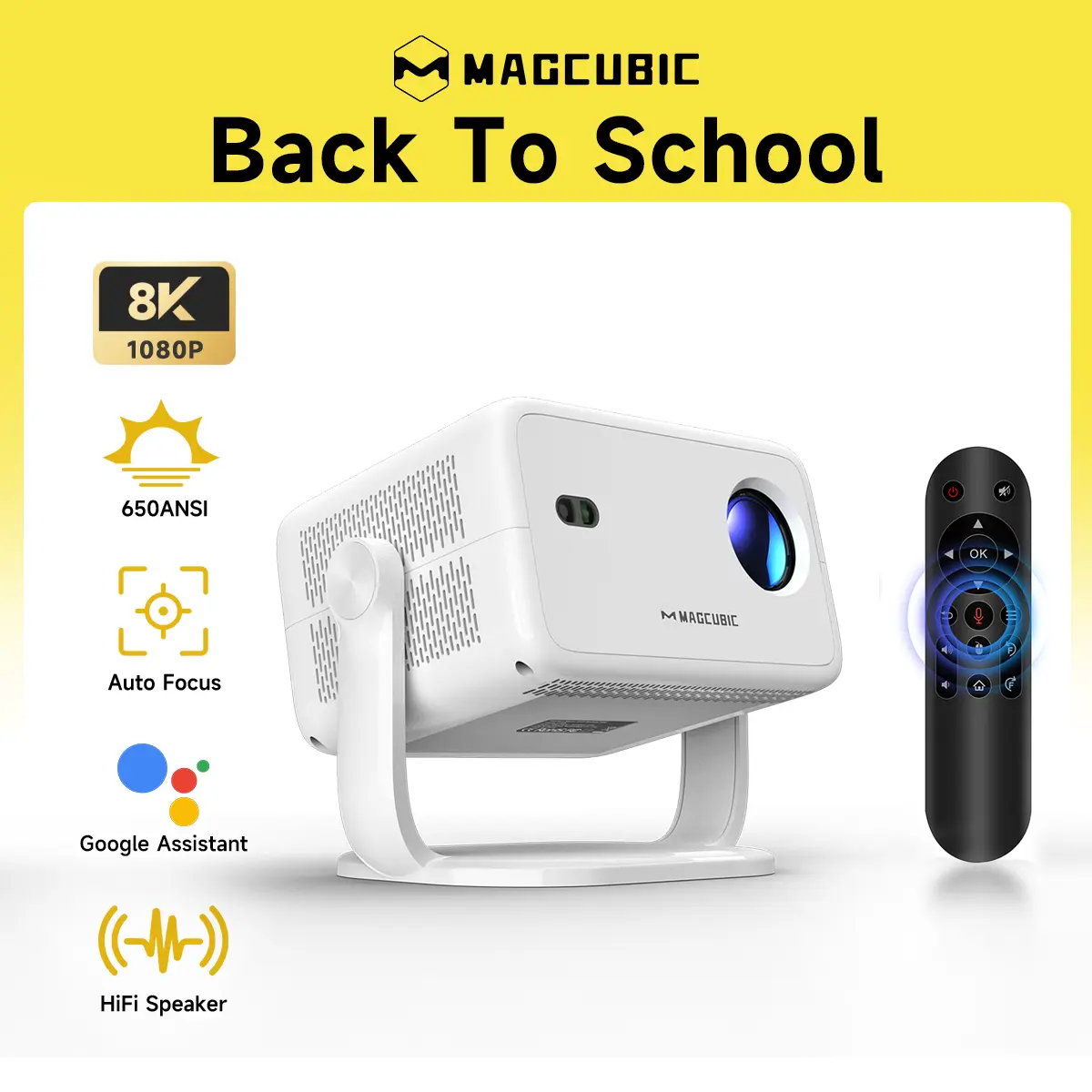 [US warehouse] Magcubic L018 Auto Focus Projector 650ANSI Google Assistant Android 14.0 8K Videosource Supported Native 1080P Wifi6 BT5.2 Built-in HiFi Speaker Allwinner H726 Auto Keystone Portable Movie Outdoor #TikTokShopBackToSchool