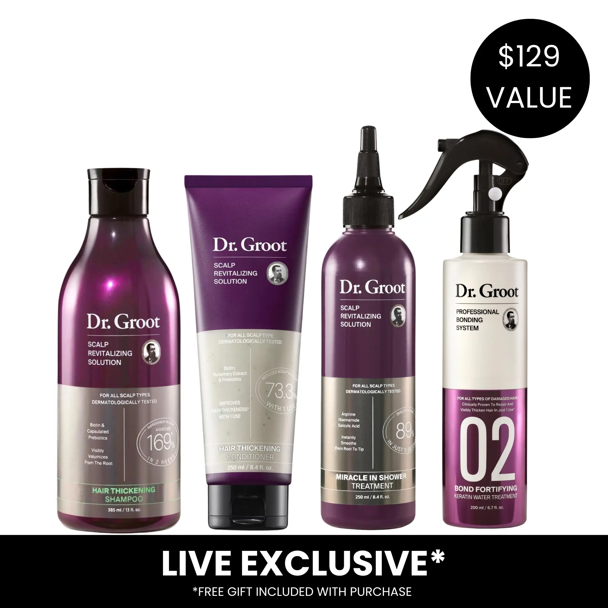 Dr. Groot 3-Step Bundle + Professional Bonding System Keratin Water Treatment