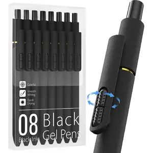 8Pcs Black Gel Pens - 0.7mm Medium Point Black Ink Pens| Smooth Writing - Quick Drying Retractable Pen for Men Women (Black - 8Pcs)