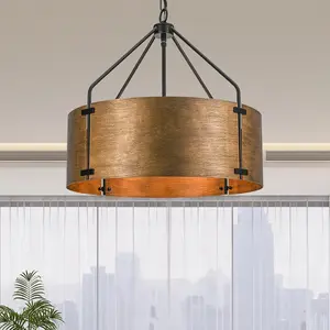 Drum Chandeliers for Dining Room,22 in Copper Bronze Metal Dining Room Light Fixture Over Table, Industrial Modern Farmhouse Pendant Light for Kitchen,Entryway,Living Room