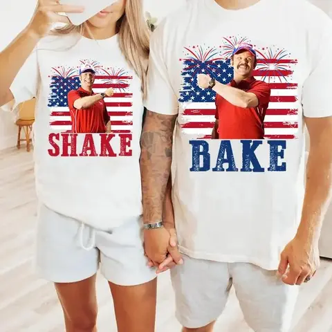 Shake and Bake 4th Of July T-Shirt, Funny Couples Fourth Of July Shirt, Independence Day Tees, Unisex Clothing Womenswear Cotton Polyester Suits