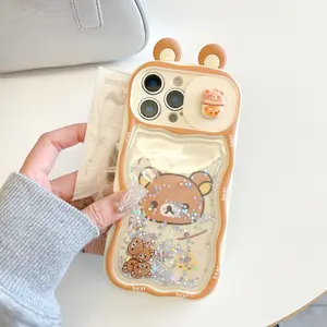 For iPhone 11 12 13 14 15 16 17 Pro Max Quicksand Ears Rilakkuma Sliding Window Protect Camera Case