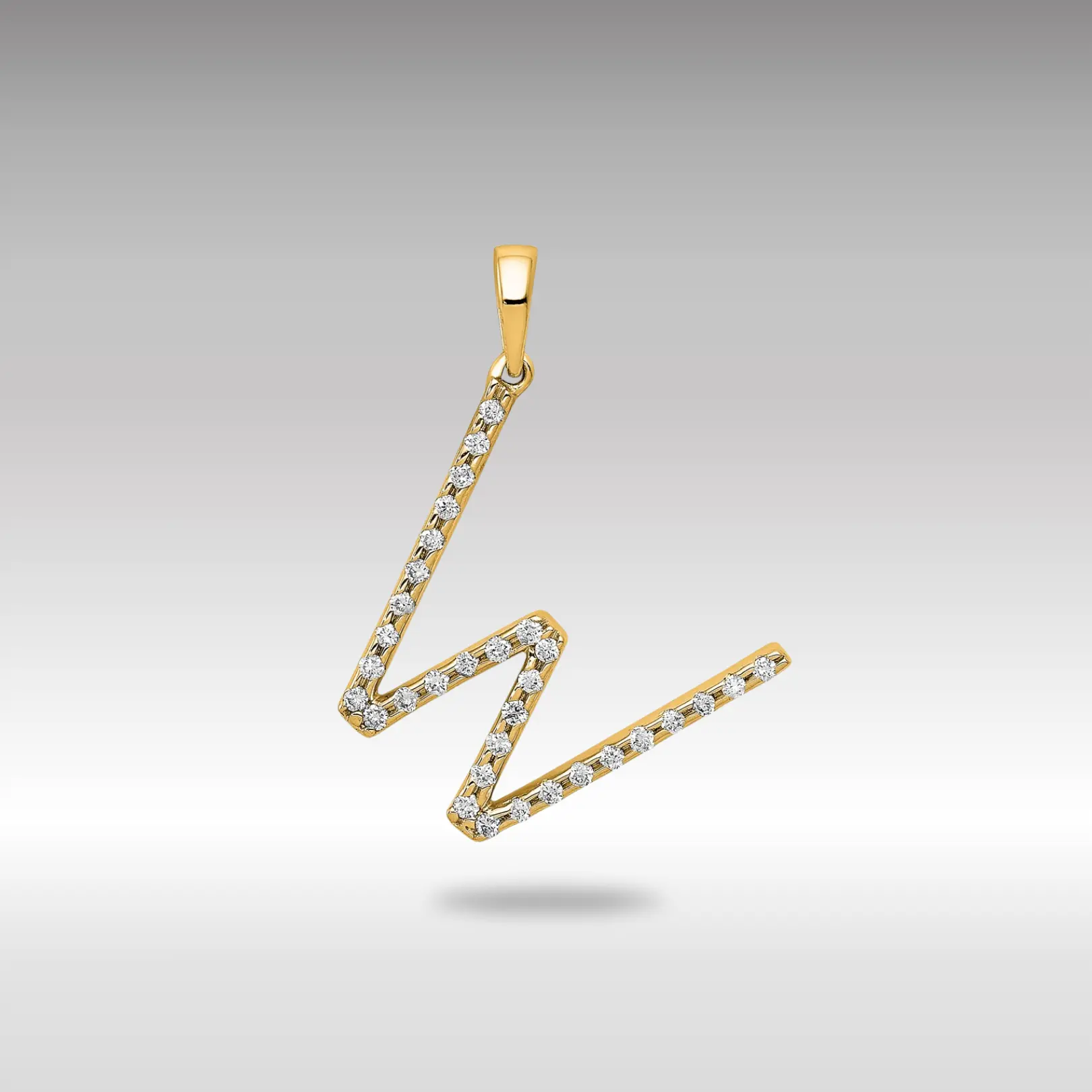 14K Gold Diamond Letter W Initial Pendant - Model PM5222W-013-YA