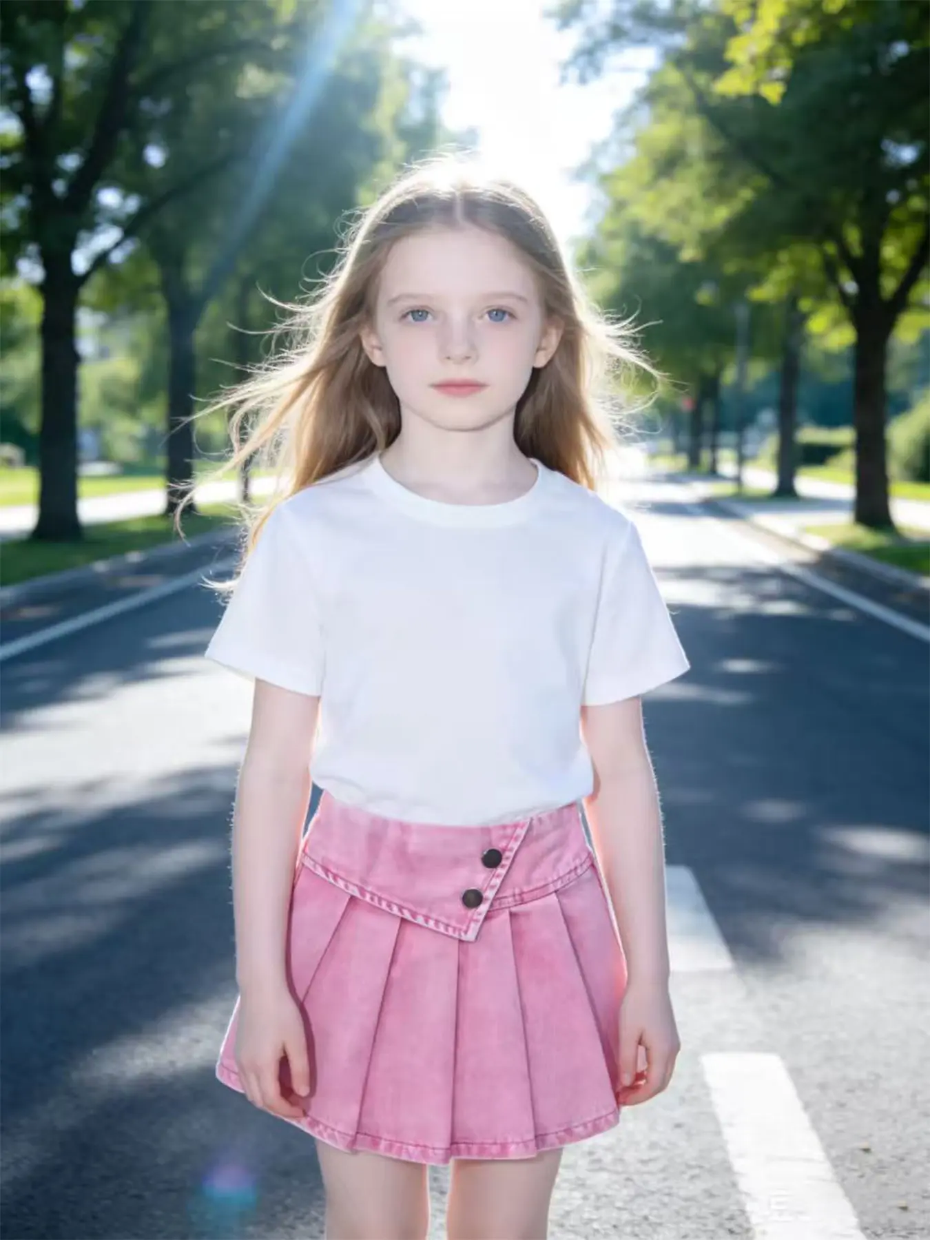 Shein Girls' Casual Summer Clothes Set, Round Neck Plain T-Shirt and Denim Skirt, Comfortable Fabric, Perfect for Spring/summer, Ages 8 and Under