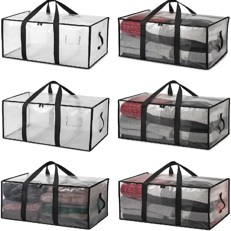 6-Pack Oversized Sturdy Foldable Moving & Storage Organiser Bags, Large Heavy-Duty Garage/Clothes/Books Packing Bags with Backpack Straps, Zippers & Handles (Strap-Carry Design), 50 lbs Capacity for Moving, Bathroom Organization