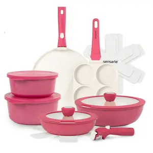 SENSARTE 19pcs Nonstick Pots and Pans Set - Kitchen Cookware Set with Detachable Handle - Includes Pizza Pan & Egg Pan & Kitchen Utensils - Ideal for Home Cooking, RV, Camping - Dishwasher/Oven Safe