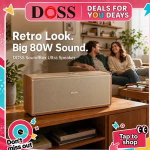 DOSS SoundBox Ultra Bluetooth Portable Speaker - 2.1 Channel 80W Audio, Deep Bass, 2 DSP Technologies, 18H Playtime, Metal Body, Active Portable Subwoofer, USB, Auxiliary Input, Compact Stereo, Card Support, Outdoor Use fathersdaygift, Multifunctional Por