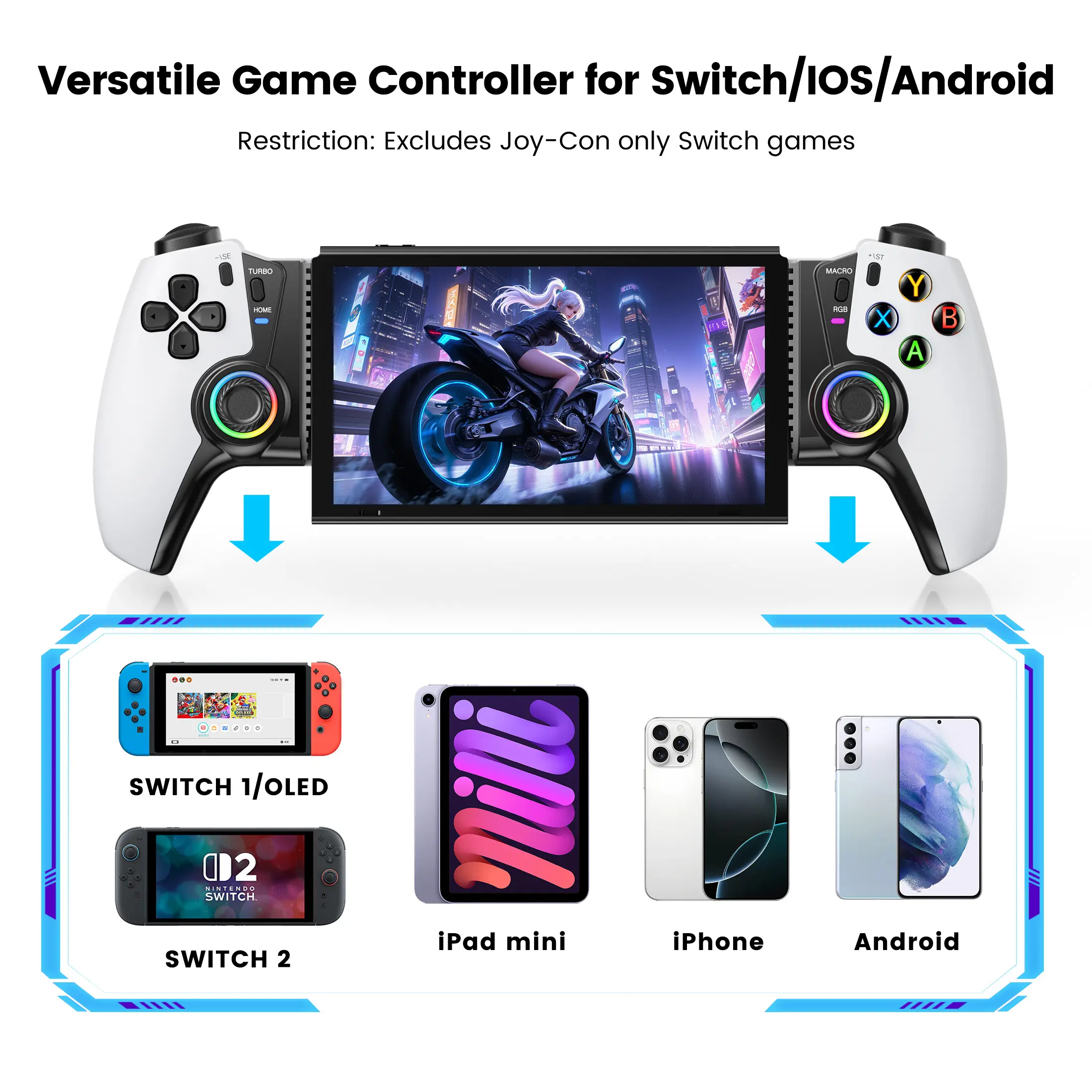 Bluetooth Mobile Gaming Controller for iPhone/Android/Tables,Wireless Gamepad for Xbox/Steam/GeForce Now/MFi Apple Arcade/Roblox,Phone Controller with Hall Effect Joystick