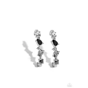 Trendy Twists - Black White Hematite Rhinestone Silver Illusion Post Earrings - Paparazzi
