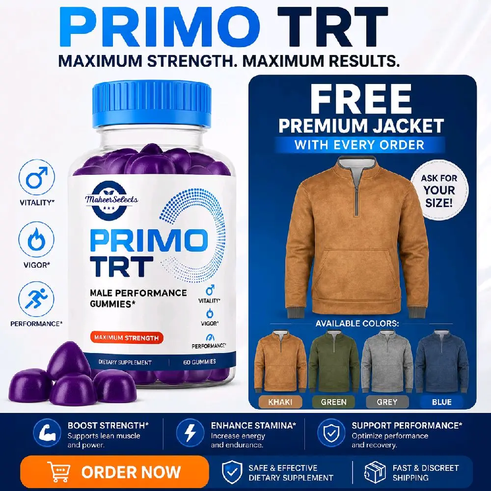 3packs of Primo TRT GUmmies Maximum Strength Vitamin Supplement Advanced Formula with Natural Ingredients for Premium Results 60 Gummies Dietary Fitness + 1 Free Jacket