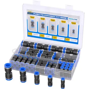 50PCS Quick Connect Air Hose Fittings Kit Push to Connect Quick Release Pneumatic Air Line Connectors for 5/32 1/4 5/16 3/8 1/2 inch Tubes