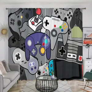Game Controller Pattern Curtain, 2 Counts/set Gamepad Pattern Door Curtain, Home Decor for Bedroom, Living Room, Study, Kitchen, Home Decoration Curtain