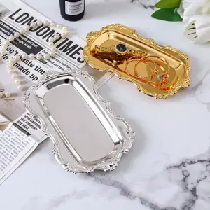 Vintage Trinket Tray Jewelry Dish Tray Antique Metal Style Decorative Vanity Plate Retro Catchall Ring Holder Perfume Tray Key Tray Dresser Decor Small Storage Tray Home Decor Accessories Baroque Victorian Style