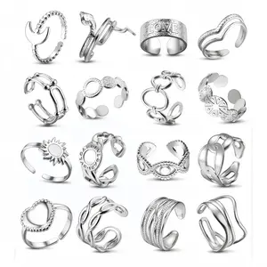 16Pcs Women's Stackable Adjustable Rings Thumb Finger Statement Ring Set Chunky Silver Rings Non Tarnish Stainless Steel Rings & Cute Gold Plated Arrow Knot Wave Band Midi Finger Thumb Statement Rings Girls Women Polish With A Soft Cloth Floral Patte
