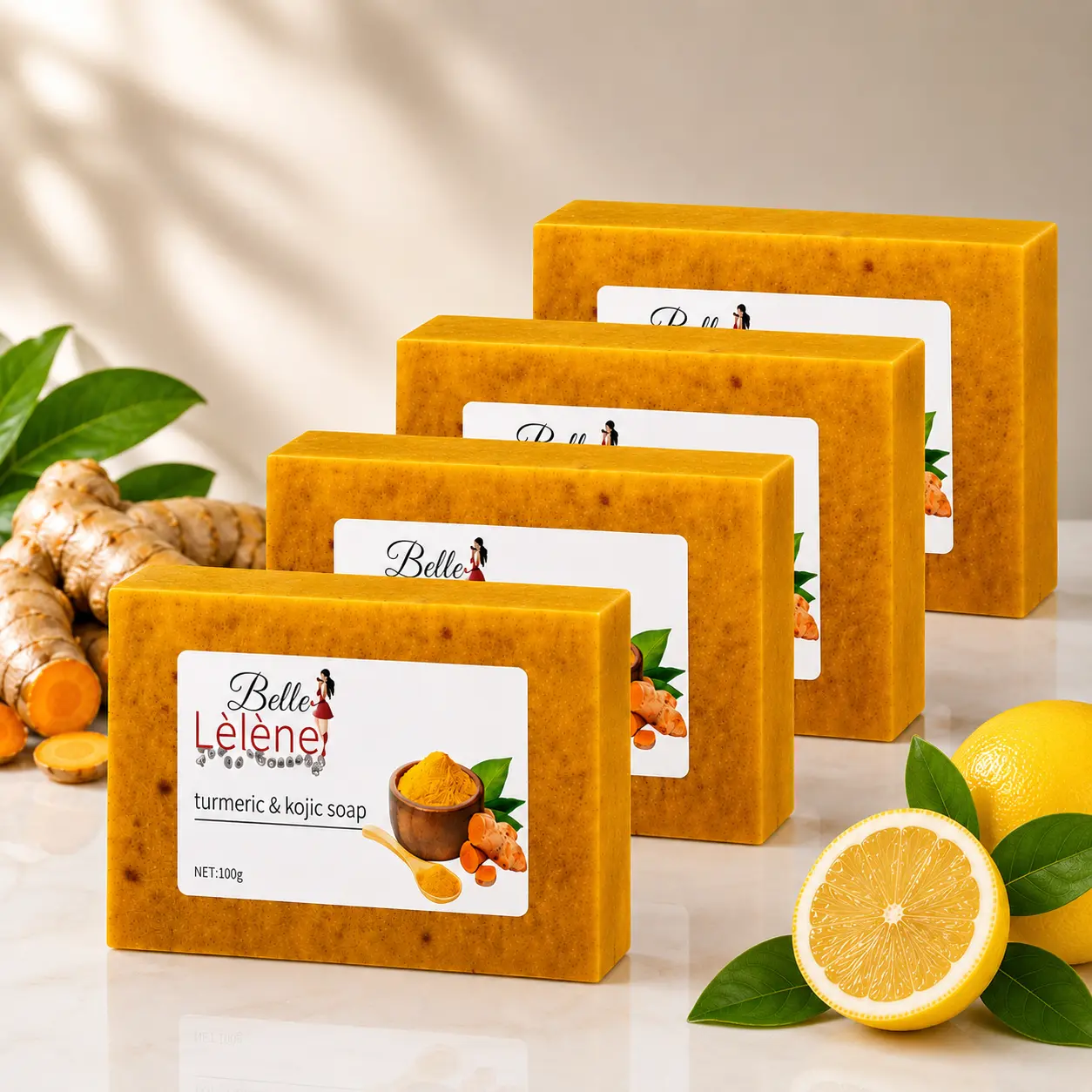 Belle Lèlène Turmeric & Kojic Soap Bar | Botanical Cleansing Bar | Daily Face & Body Soap | 100g