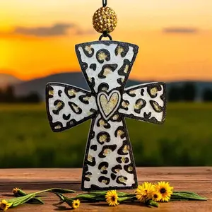 Leopard Print Cross Car Freshie | Long-Lasting Scented Car Air Freshener | Western Christian Car Charm