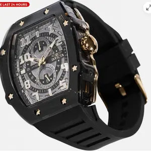 Invicta Men's Racing 48.5mm Black/Gold VH61 Quartz Watch IN-48715 with Durable Silicone Strap and Chronograph Function