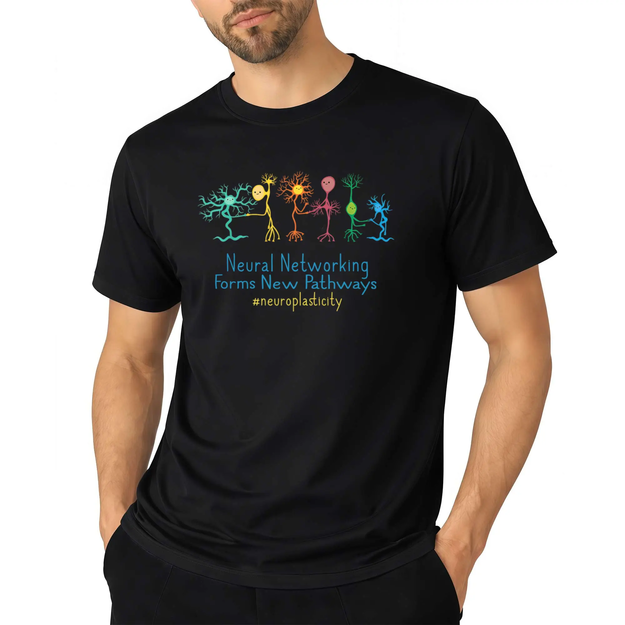 Men Neuroplasticity Science TShirt Short Sleeve Crew Neck Tee with Neural Network Design Lightweight Casual Top for Psychology Neuroscience EnthusiastsComfortable, Casual T-shirt Suitable for All Seasons