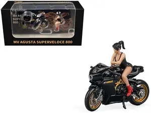 MV Agusta Superveloce 800 Motorcycle Black and Gold with Figure 1/64 Diecast Model Car by CM Model