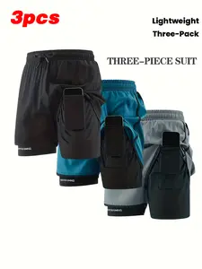Men’s 2-in-1 Quick-Dry Lightweight Sports Running Shorts with Pockets (3-Pack)