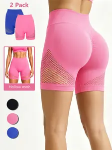 RIOJOY Women's Seamless High Waist Workout Shorts Breathable Side Hollow Mesh Shorts Scrunch Butt Lift Bottoms Gym Cycling Athletic Shorts