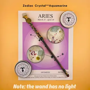 [Magic Crystal] Zodiac Crystal Magic Wand And 2pcs Zodiac Crystal Candle Set - Constellation Stone Set, Handmade Scepter, Blue Wind Chime Fragrance For The Candle - Cosplay, Home & Office Decor, Party Supplies - Gift For Festival, Christmas, New Year