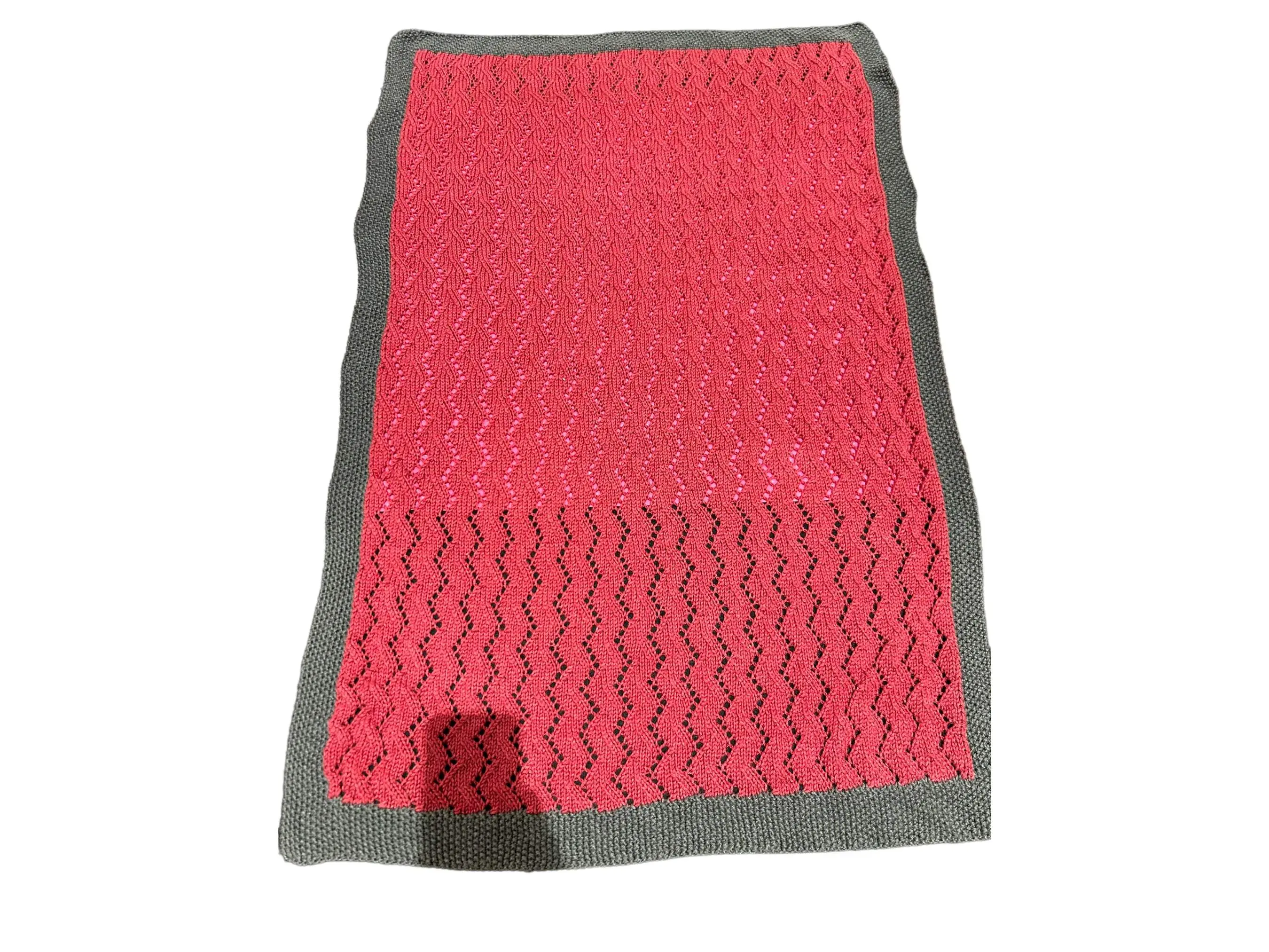 Red & Gray Chevron Lace Knit Blanket