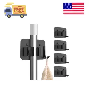 Broom Holder Wall Mount, 4 Packs Black Stainless Steel Mop and Broom Hanger