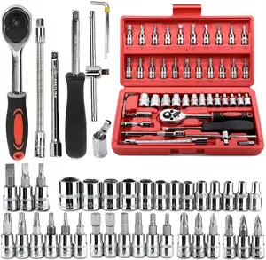 46 Pieces 1/4 inch Drive Socket Ratchet Wrench Set, with Bit Socket Set Metric and Extension Bar for Auto Repairing and Household with Storage Case, Mechanic Tool Kit, Valentine Gifts for Men