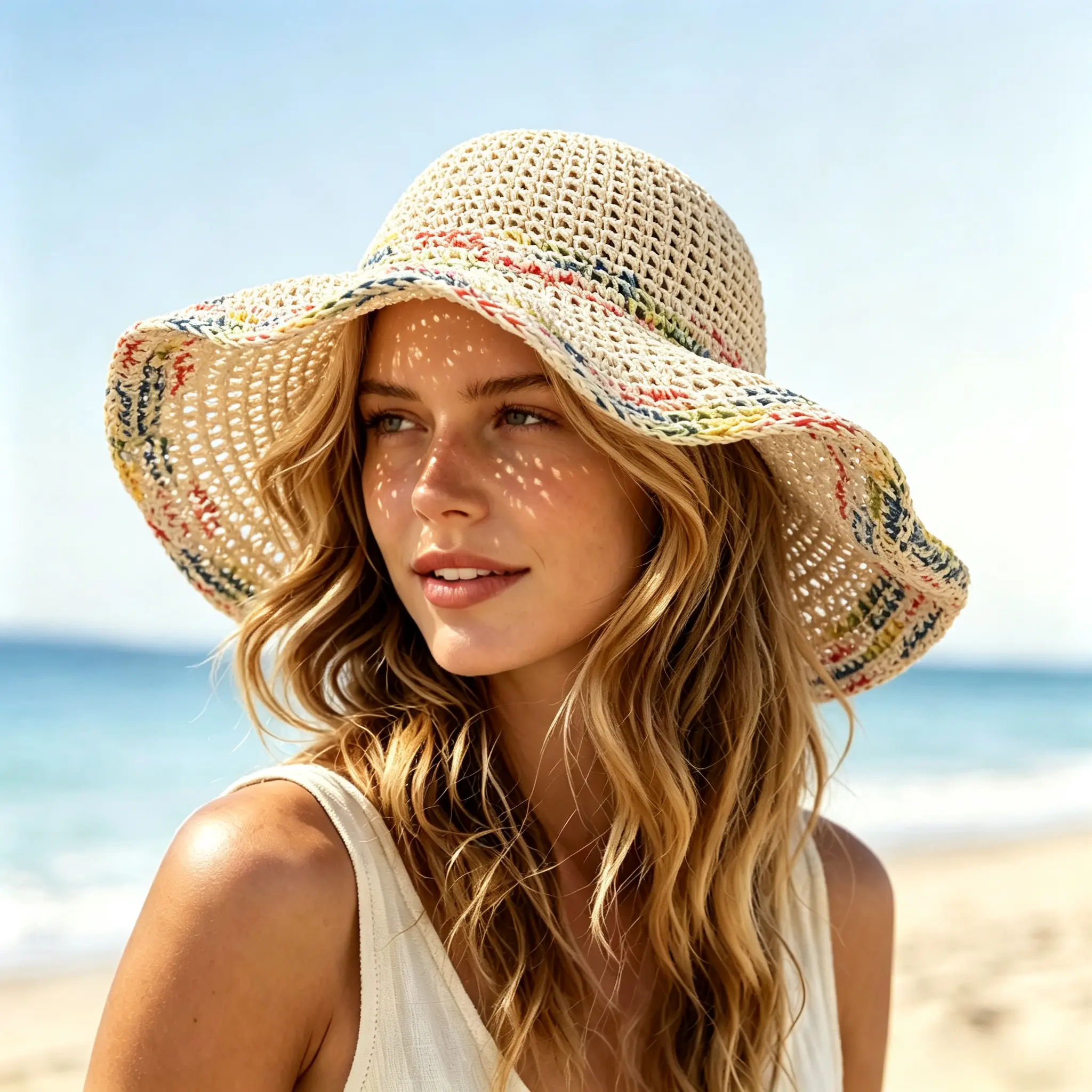 1/2PACK Foldable woven straw sun hat, summer bohemian beach vacation style straw hat, breathable sun protection hat, must-have beach and seaside travel hat.