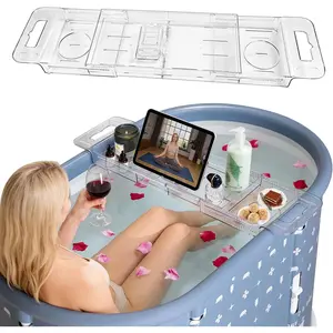 Foldable Bathtub Tray, Expandable to 80cm Acrylic Bath Tray for Tub, Bath Tub Tray Shower Storage Rack, Bath Table Trays for Bathtub (Transparent Bathtub Tray)