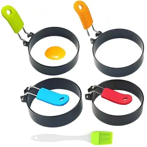 Egg Ring with Oil Brush, Non-stick Egg Patty Maker, Pancake Mold for Indoor Camping Breakfast Sandwiches Egg Mcmuffins