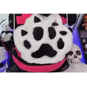 Cute Furry Cat Paw Backpack Sweet Soft School Girl Fursuit Animal Backpack Lolita Harajuku Subculture Shoulder Bag