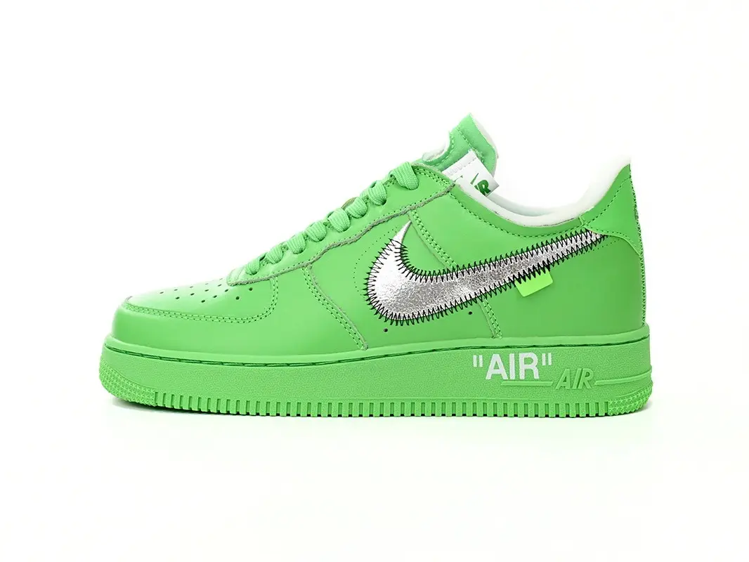 Fluorescent Green AF1 Reflective Logo Low Sneakers, full-color rubber sole with shock absorption & slip resistance for long-lasting daily walking comfort