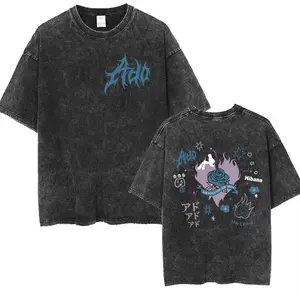 ADO Hibana World Tour 2026 Vintage Washed T Shirts Japanese Singer Fashion Oversized T-shirts Casual Aesthetic Short Sleeve Tees